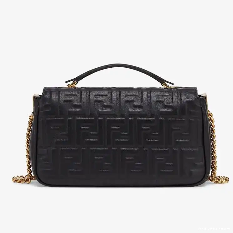 Cheap HOT Nappa Chain Midi Baguette Bag In Black Leather FF Motif Fendi 0428